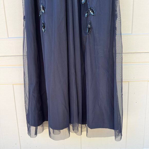 NWT Adrianna Papell Navy Twilight Floral Beaded Halter Floor Length Dress Sz 10 - Picture 9 of 13